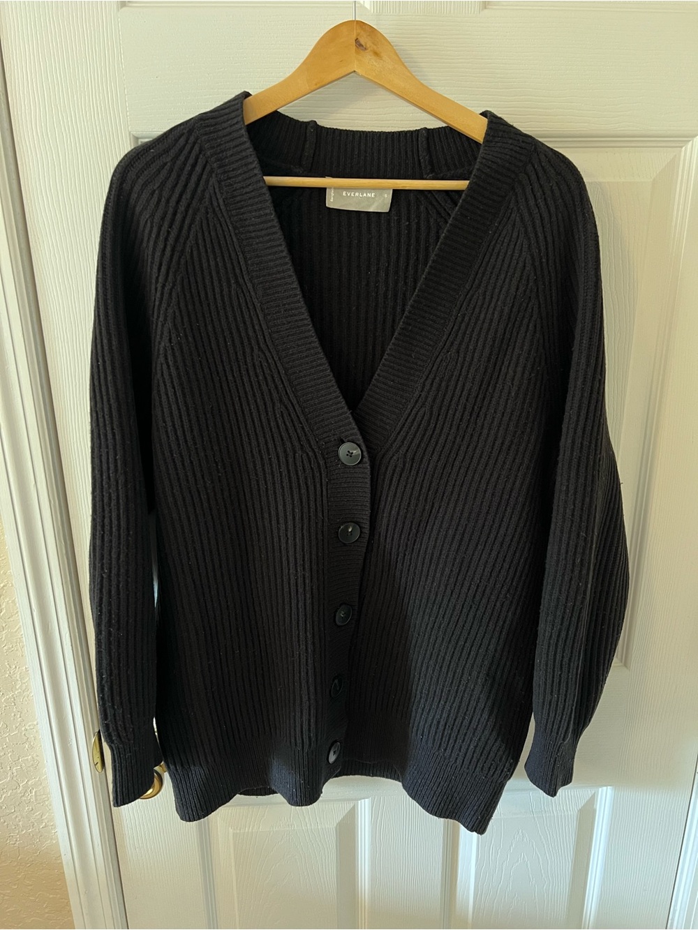 Everlane 100% Wool Black The Texture Cotton Cardigan Sweater V-Neck Ribbed Knit